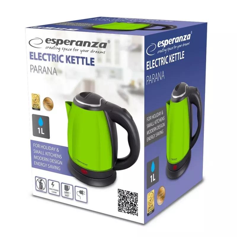 Elektriskā tējkanna ESPERANZA EKK128G 1,0 L 1350 W bezvada plastmasas korpuss zaļš