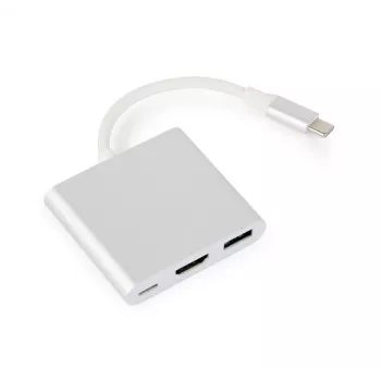 USB grafikas adapteris GEMBIRD A-CM-HDMIF-02-SV, HDMI izeja, līdz 3840×2160, sudraba krāsa, 58,5×51×11,6 mm