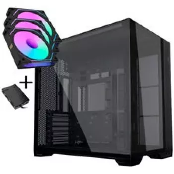 Lian Li O11 Vision Compact PC korpusa komplekts + 3x UNI FAN SL-INF 120 Reverse Blade ventilaators - melns