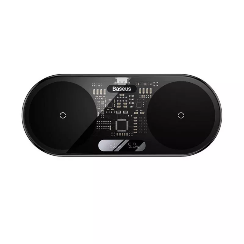 Baseus 2In1 20W Digital Led Display Headphones Melns Wireless Charging