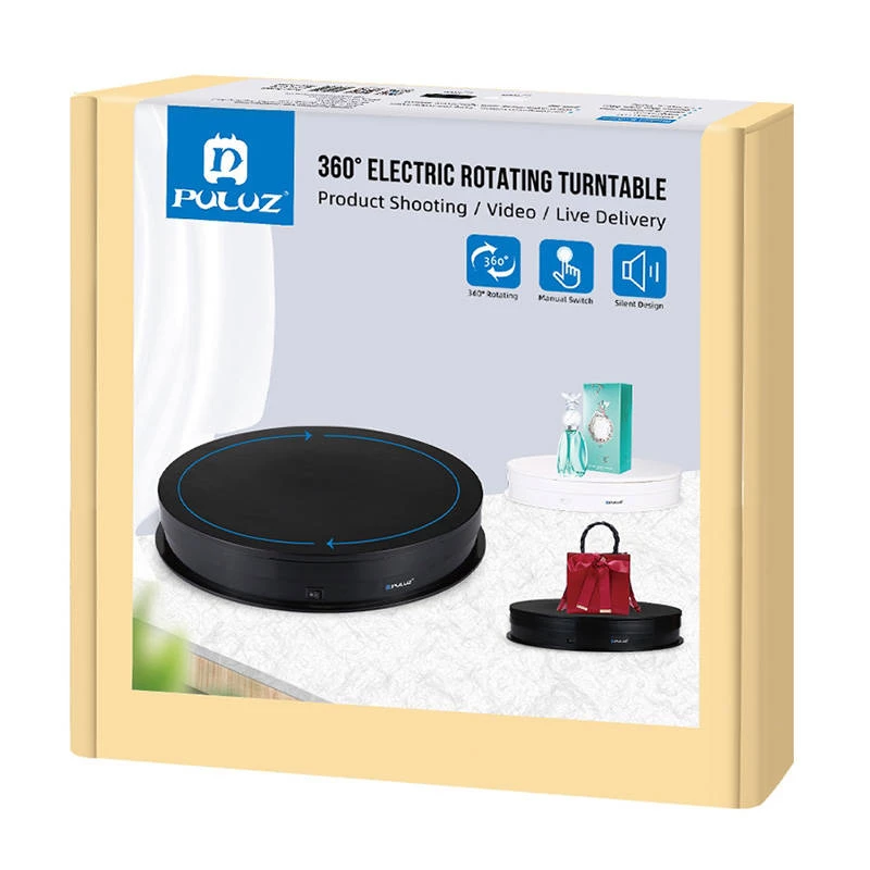 Puluz elektriskā rotējošā platforma PU3049B 30 cm USB melna — motorizēta displeja platforma