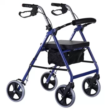 Četru riteņu rollators ar sēdekli, zils/melns