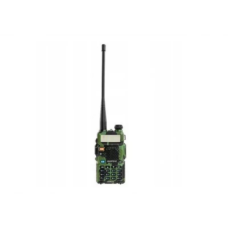 Rokas divvirzienu radio Baofeng UV-5R 5W HT Camo — divjoslu FM, 5W, 1800 mAh akumulators