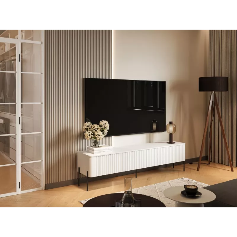 TV skapis Cama Meble VERA 190x40x50 cm, matēti balts, skaidu plākšņu virsma