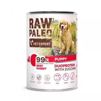 Mitrā suņu barība VETEXPERT RAW PALEO Duoprotein Liellopu gaļa & Truša gaļa Kucēniem 400 g, junior, bez graudiem, bez lipekļa