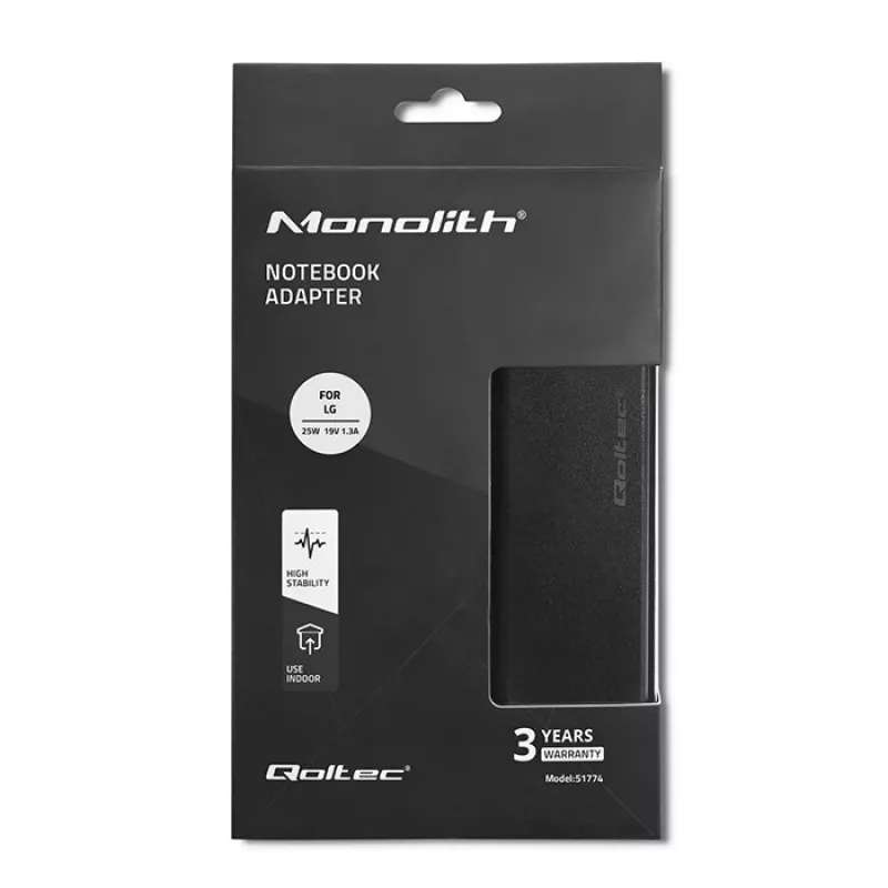 Qoltec 51774 Barošanas adapteris LG monitoram 25W | 1.3A | 19V | 6.5 * 4.4 + strāvas kabelis