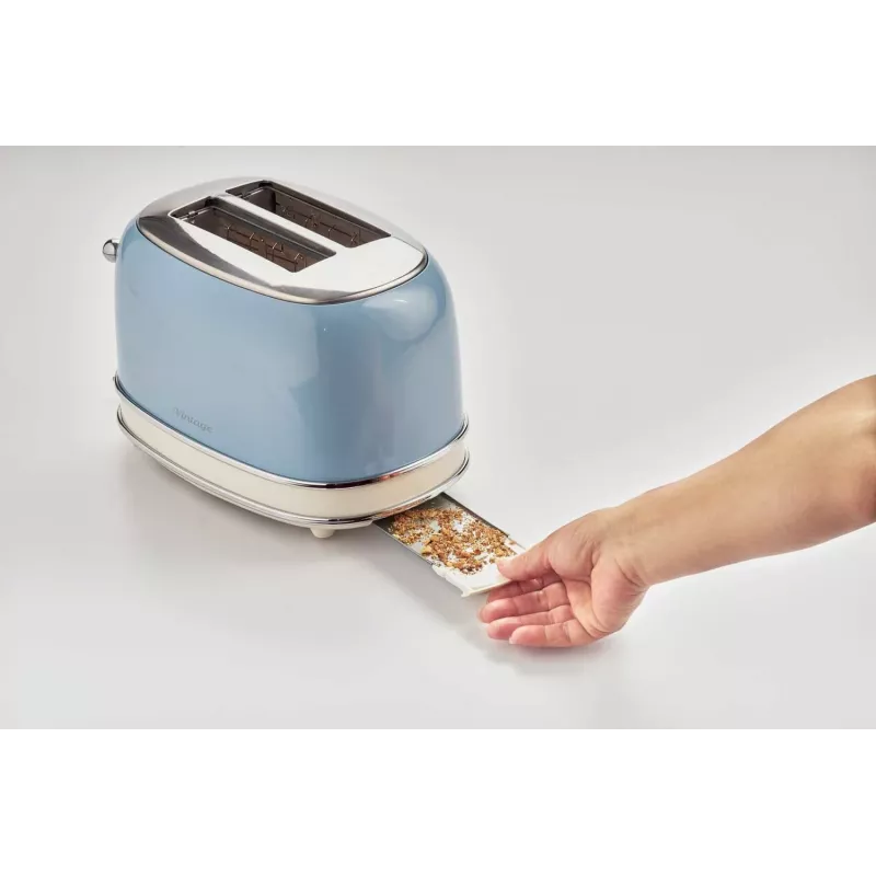 Ariete 155 Design 2 Slice Toaster ar sviestmaižu turētājiem, 6 grauzdēšanas līmeņi, 810 W, nerūsējošā tērauda korpuss, noņemama drupaču paplāte, pasteļzils