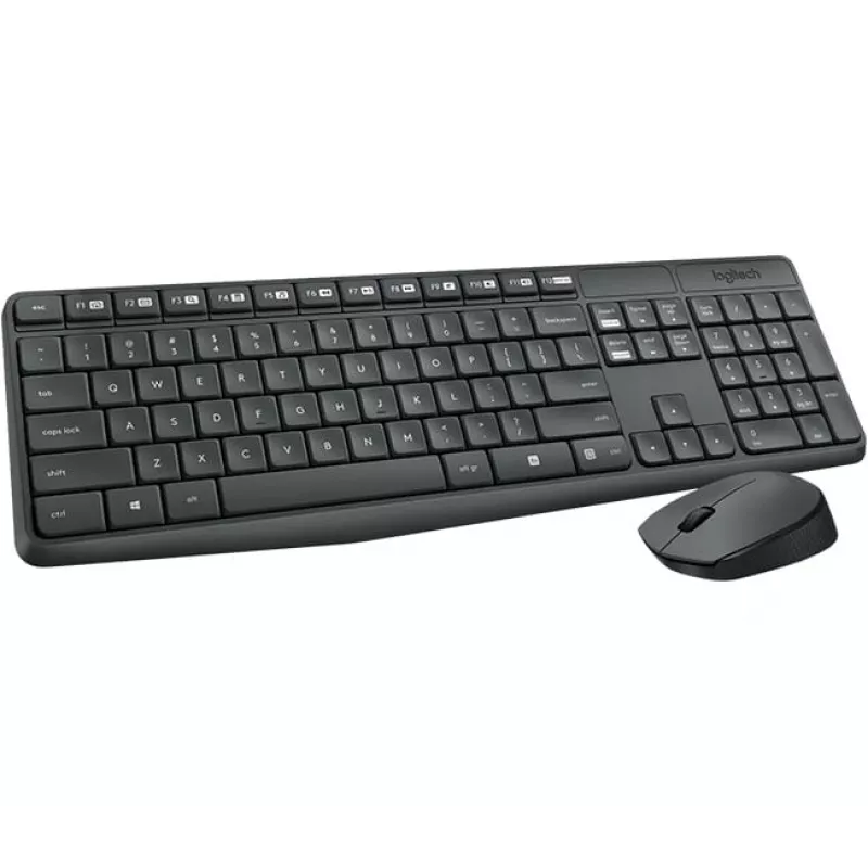 Logitech MK235 Bezvadu tastatūras un peles komplekts, pilna izmēra, pelēks
