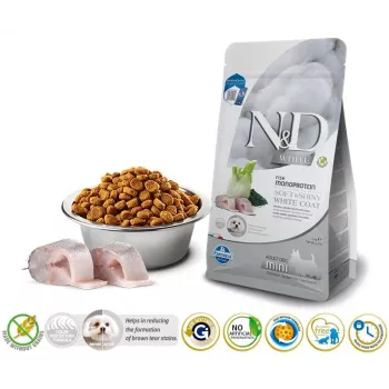 Sausā suņu barība Farmina N&D Sea Bass Spirulina Fennel Adult Mini 2 kg — zivju formula maziem pieaugušiem suņiem, 23% olbaltumvielas, 18% tauki