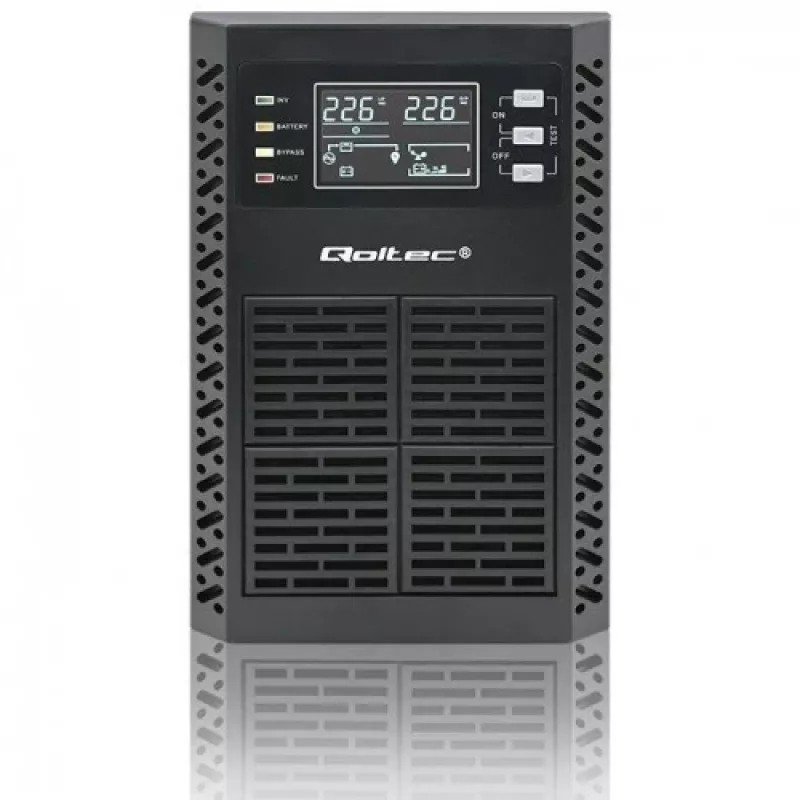 Qoltec 52281 nepārtrauktās barošanas avots (UPS) Dubultās pārveidošanas (Online) 2 kVA 2000 W 3 × F tipa kontaktligzdas