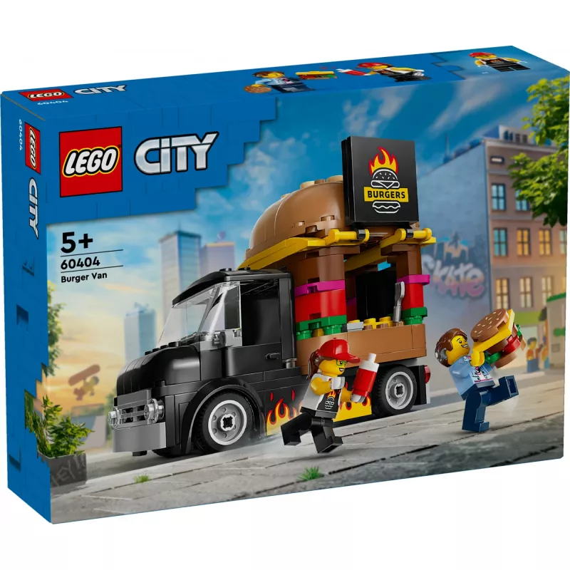 LEGO City Burger Van Pārtikas Kravas Auto Rotaļlieta 5+ Gadiem Zēniem un Meitenēm Transportlīdzekļa Būvēšanas Rotaļlietas Virtuves Komplekts ar Pārdevēja Minifigūru un Piederumiem