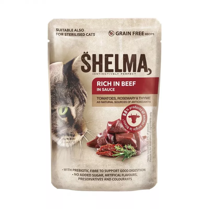 SHELMA ar tītaru, pīli, vistu un liellopu mērcē - mitrā kaķu barība - 12x85g