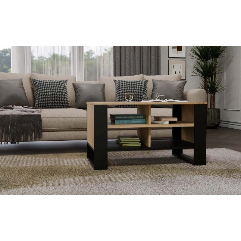 Topeshop STOLIK KAWOWY ŁAWA MODERN 4P Dąb Artisan Czerń kafijas galdiņa virsma