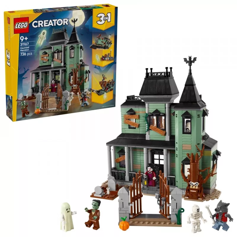 Konstruktors LEGO Creator 3-in-1 Haunted House modelis 31167 — 736 detaļas, 3 būvējumi, 5 minifigūras