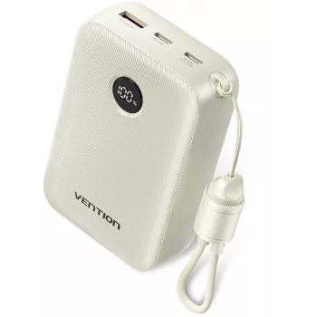 Ārējais akumulators Vention 20000mAh 22.5W — 2× USB‑C, 1× USB‑A, Bēšs