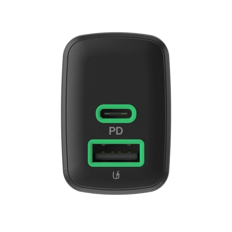 Lādētājs zaļa Cell PowerSource Duo30 – 1× USB-A, 1× USB-C, 3A