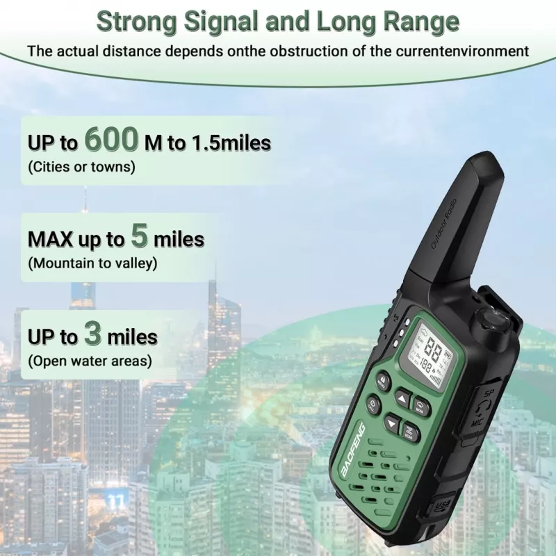 Rokas rācija Baofeng BF-T25E — 16 kanāli, 2×1400 mAh Li‑Ion, VOX, LCD, zaļa, komplektā 2 gab.