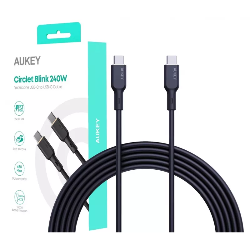 AUKEY CB-SCC241 USB-C Power Delivery PD 240W 5A 20V 1m Nylon Melns - D