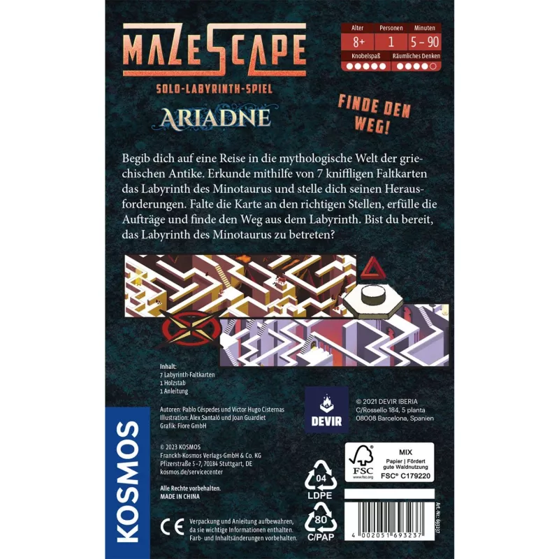 Mazescape Ariadne, galda spēle