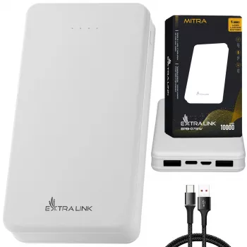 Ārējais akumulators Extralink EPB-078W 10000 mAh Balts, USB-C, 10 W izeja, uzlādē līdz 2 ierīcēm