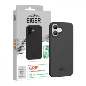 Eiger aizsargājošs rokturis futrālis iPhone 17 — melns, izturīgs viegls apvalks