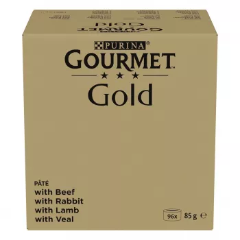 Mitrā kaķu barība Purina Nestlé GOURMET Gold Mus Mix — 96 x 85 g, 4 garšas, pieauguši kaķi, 77,5% mitrums