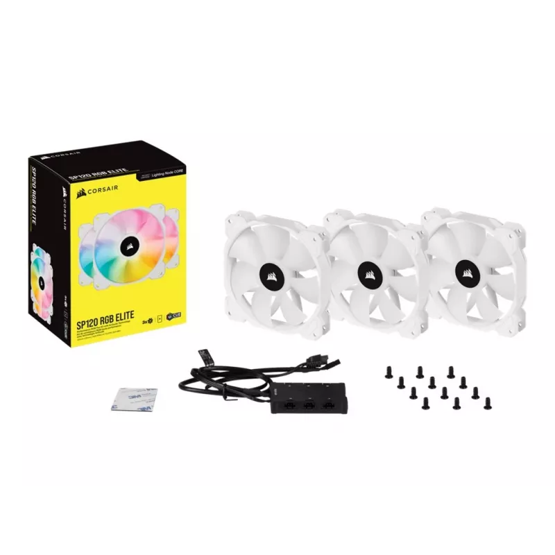 Corsair iCUE SP120 RGB ELITE Performance 120mm Balts PWM ARGB Case Fan Triple Pack