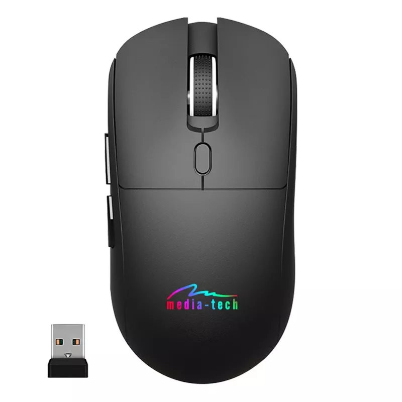 Bezvadu pele MEDIA-TECH MT1124 BT/RF Silent & Recharge — piemērota abām rokām, 3200 DPI, Bluetooth + 2,4 GHz USB, 6 pogas, uzlādējama