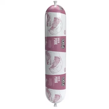 Mitrā suņu barība TufTuf Pork Bar 900 g — pilnvērtīga pieaugušu suņu barība ar vienu olbaltumvielu avotu, cūkgaļu, 61% mitruma, 11,9% olbaltumvielu