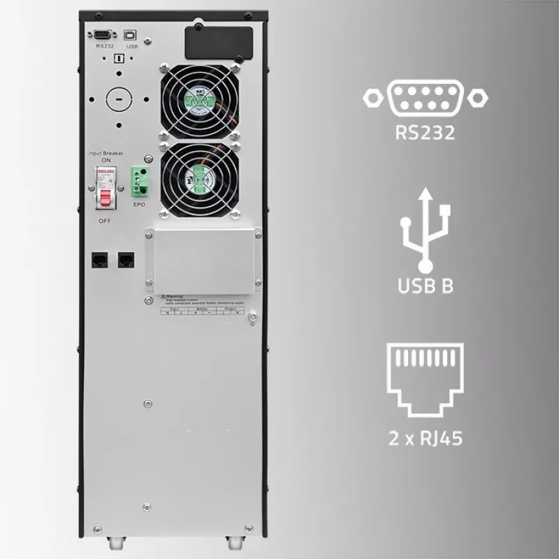 Qoltec 52284 Nepārtrauktās barošanas avots UPS | 10kVA | 10000W | Jaudas koeficients 1.0 | LCD | EPO | USB | On-line