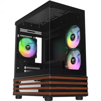 PC Micro Tower Thermaltake View 170 WS ARGB — Mikrokorpuss, melns, atbalsta PS2 barošanas bloku, 2x 120 mm sānu + 1x 120 mm aizmugurējie ventilatori, 2,5/3,5 collu HDD