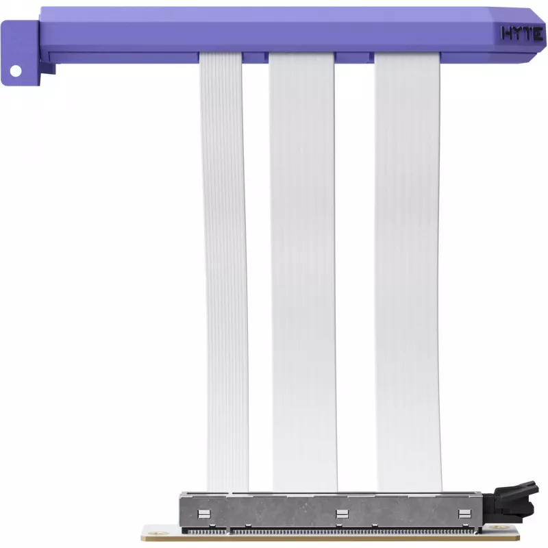 PCIe 5.0 Hyper Riser kabelis no HYTE, modelis ACC-HYTE-PCIE50-TM, 20 cm, violeti balts