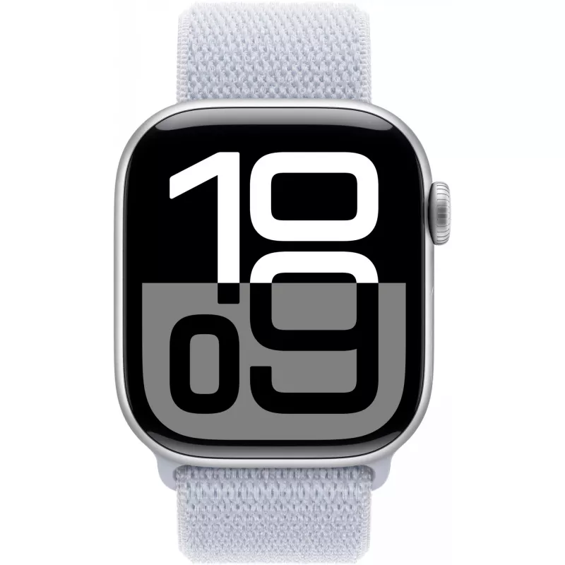 Apple Watch Series 10 Aluminum Case GPS + Cellular 42mm Sudraba Sport Loop Zils cloud