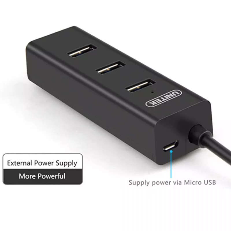 UNITEK Y-3089 interfeisa centrmezgls USB 3.2 Gen 1 (3.1 Gen 1) Type-A 5000 Mbit/s Melns
