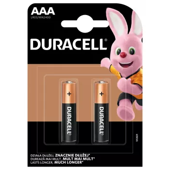 Alkalīna baterija Duracell Basic MN2400 AAA — iepakojumā 2, vienreizlietojami elementi ierīcēm ar zemu līdz vidēju enerģijas patēriņu
