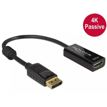 DeLOCK - Video-/Audio adapteris - DisplayPort / HDMI - DisplayPort (V) - HDMI, 19 kontaktu (S) - 20 cm - (DisplayPort 1.2) - Melns (62609)
