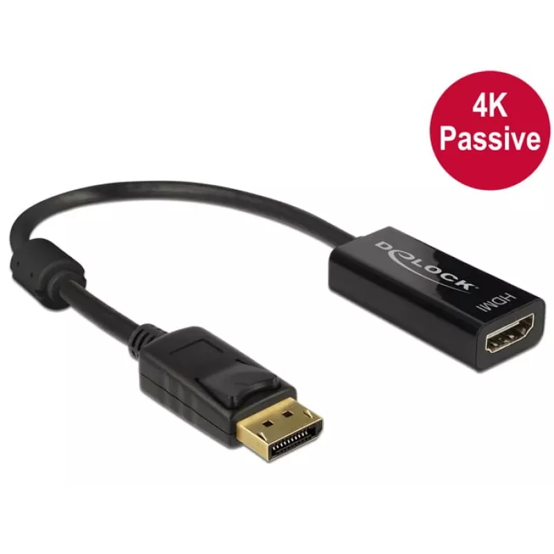 DeLOCK - Video-/Audio adapteris - DisplayPort / HDMI - DisplayPort (V) - HDMI, 19 kontaktu (S) - 20 cm - (DisplayPort 1.2) - Melns (62609)