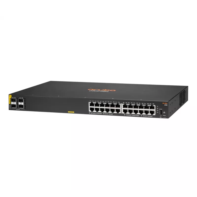 HPE Aruba Networking CX 6100 24G Class4 PoE 4SFP+ 370W pārvaldāms L3 Gigabit Ethernet (10/100/1000) Power over Ethernet (PoE) 1U melns