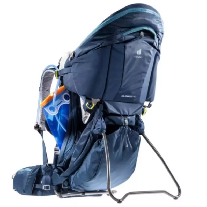 Bērnu nēsāšanas mugursoma Deuter Kid Comfort Pro, zila, poliamīds, maks. 22 kg, saulessargs, sānu kabata