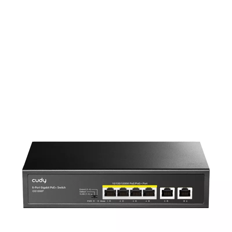 Tīkla slēdzis Cudy GS1006P Nevadāms Gigabit Ethernet 6-portu PoE, 12 Gbit/s, 2048 MAC, Melns
