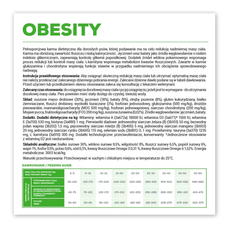 Sausā suņu barība VETEXPERT Veterinary Diet Obesity 2 kg — pieaugušu suņu svara kontrolei, mājputnu gaļa, olbaltumvielas 30%, tauki 6,5%