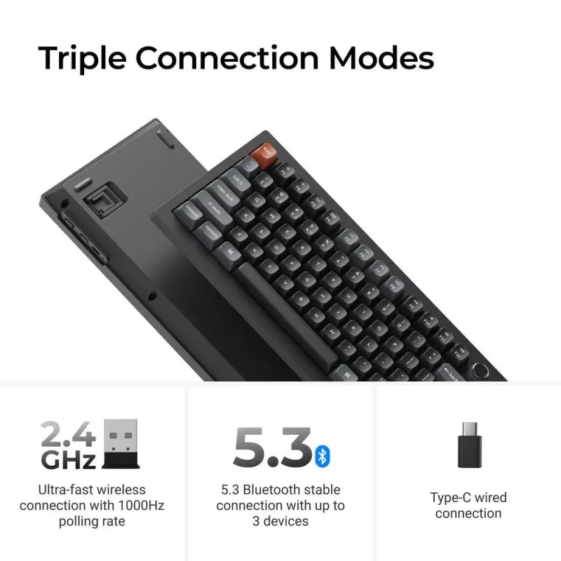 Mehāniskā tastatūra Keychron V3 Ultra 8K — vadu un Bluetooth, QWERTY, RGB, melna