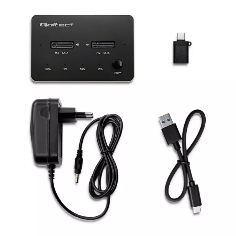 Qoltec 50310 Drive dokstacija 2x SSD M.2 SATA NGFF USB Type C