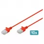 komutācijas kabelis DIGITUS CAT6 U-UTP plāns 0,3 m, sarkans, 10 gab. iepakojumā