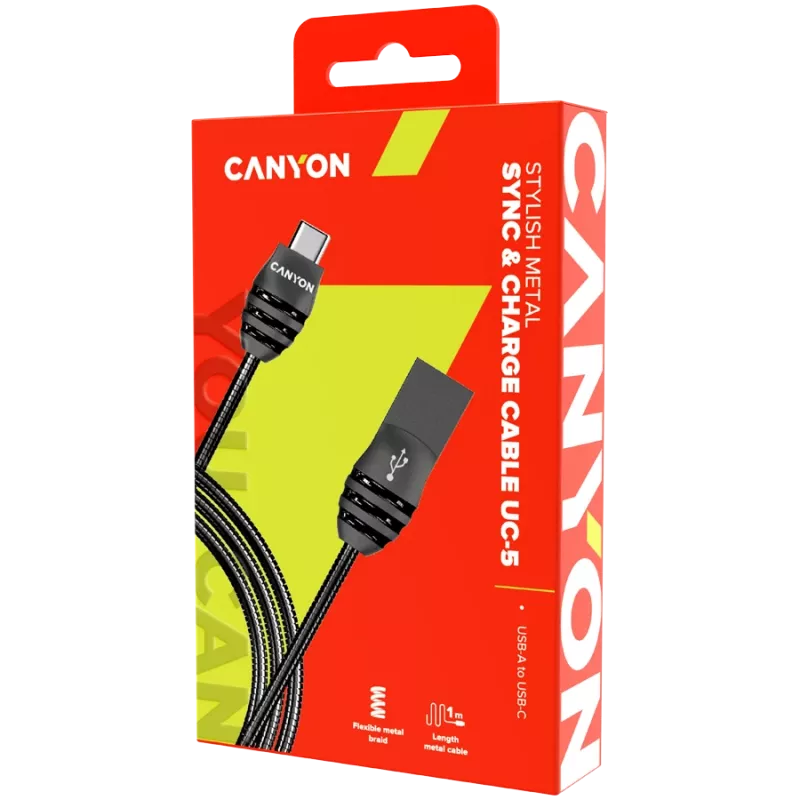 CANYON kabelis UC-5 USB-C 10W 1m tumši pelēks