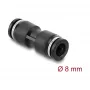 Pneimatiskais savienotājs DELOCK 8 mm taisns, iekšējā vītne, metāls/plastmasa, garums 39 mm, melns