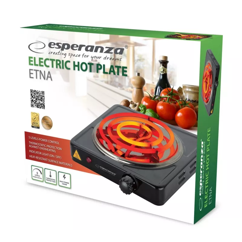 Esperanza EKH012K plīts Melna Darba virsma 21 cm 1 zona(-s)