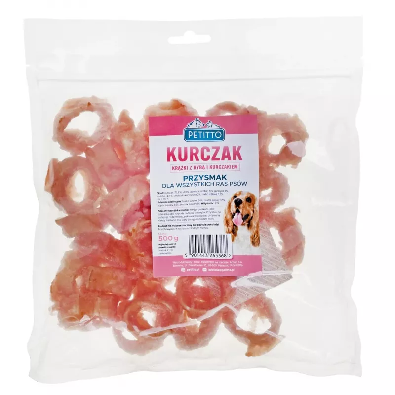 PETITTO Zivju un vistas gredzeni - kārumi suņiem - 500 g