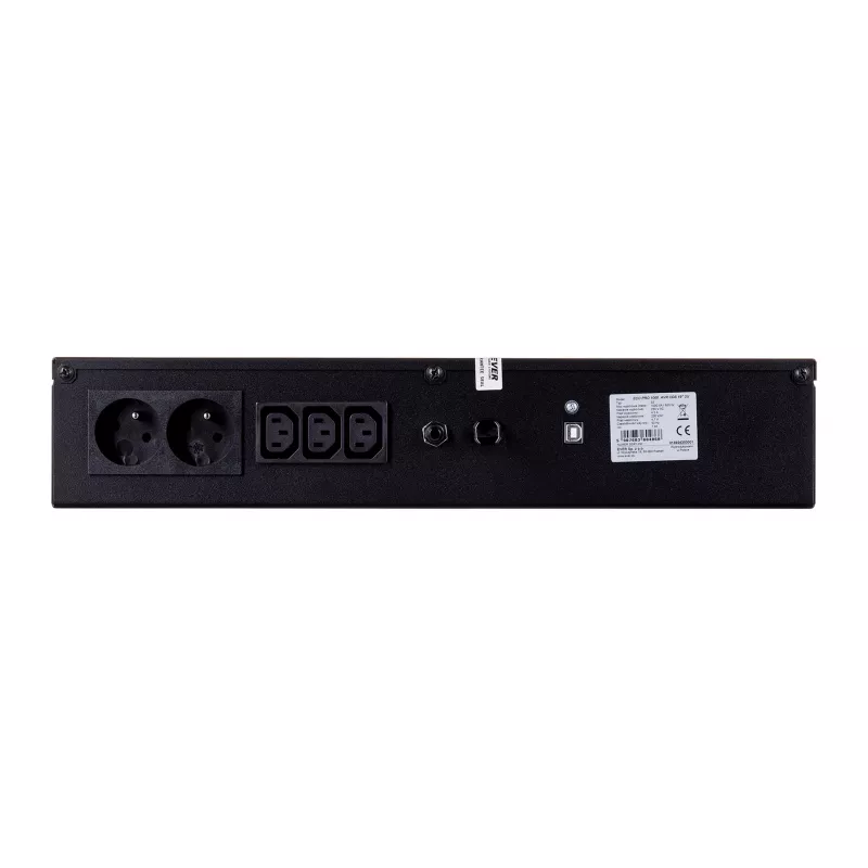 Rackmount Line-Interactive UPS EVER ECO Pro 1200 AVR CDS, 1,2 kVA (650 W izeja), 2U, 3× C13, USB-B, AVR, VRLA 12 V 5 Ah ×2