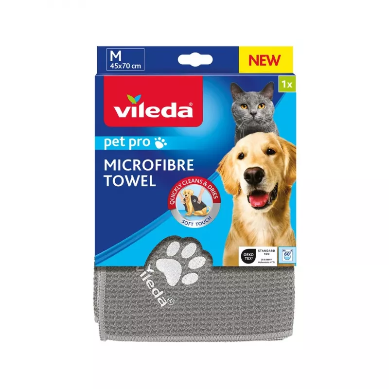 Towel VILEDA Pet Wipes 172650 450x700 mm, poliesters, mazgājams veļas mašīnā, pelēks